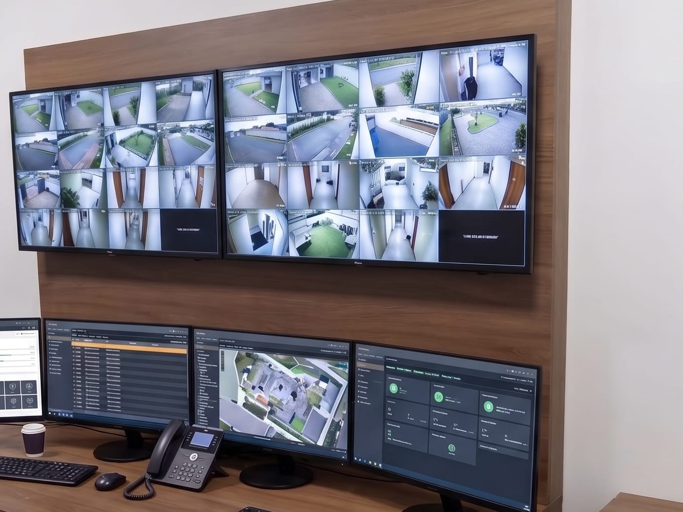 Monitores da Central de Monitoramento MegaSinal exibindo imagens de câmeras