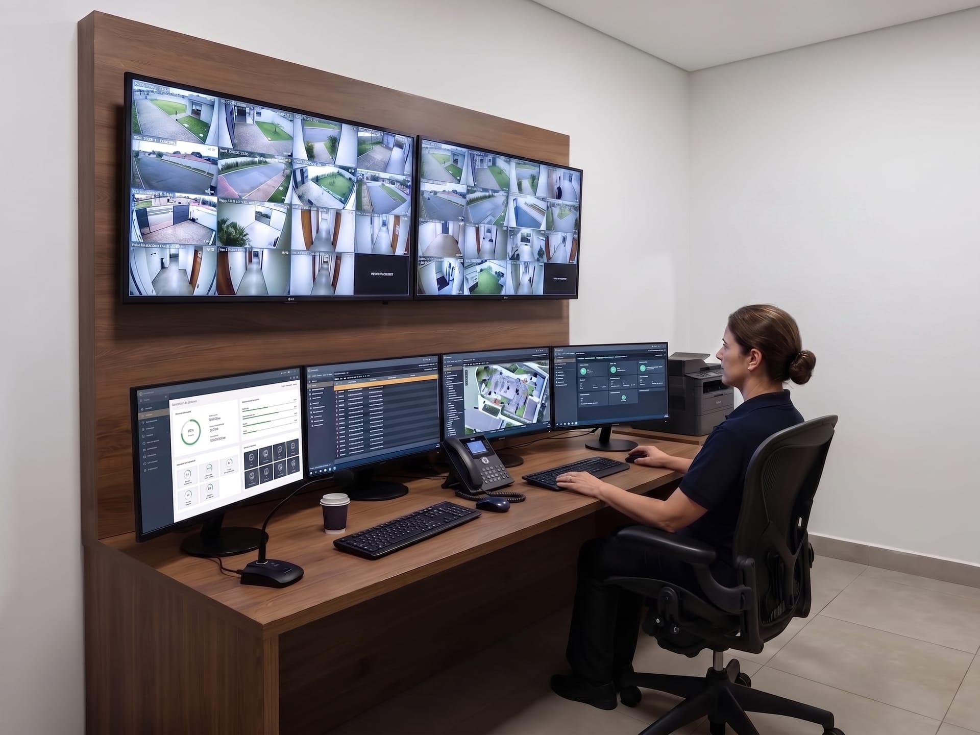 Operadora da Central de Monitoramento MegaSinal acompanhando ocorrências em tempo real
